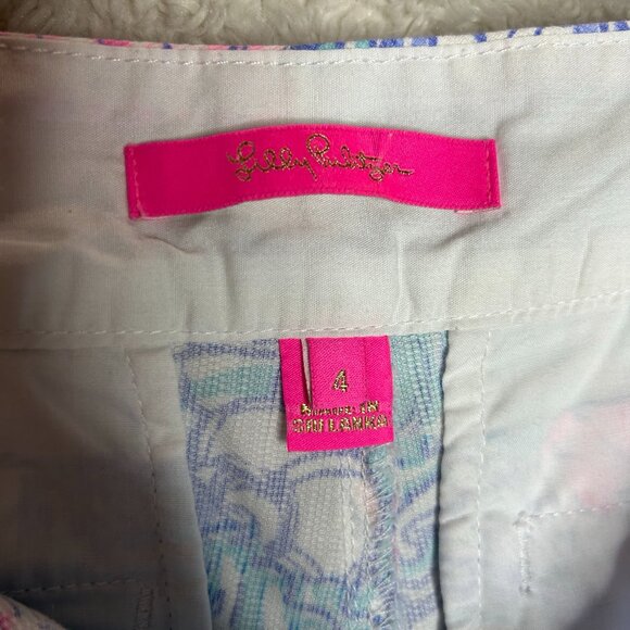 Lilly Pulitzer Women's Chipper Shorts Size 4 Raising Shell Pink Blue Seashells - Picture 3 of 7